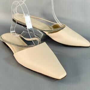 BRUNELLO CUCINELLI Size 10 Beige Silver Leather Monili Slip On Flats